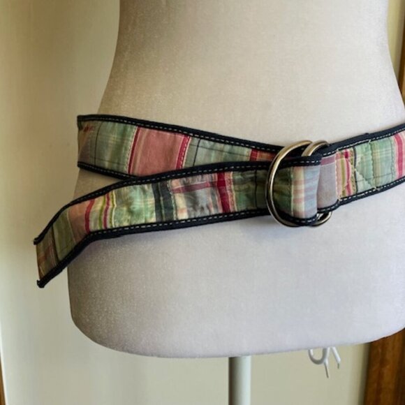 G.H. BASS Madras Patchwork Double D Ring Cotton Belt M/L - Picture 7 of 16